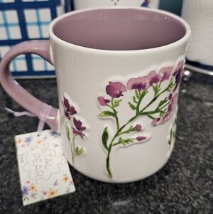 PETAL PEARL Floral Ceramic Mug - Purple and White